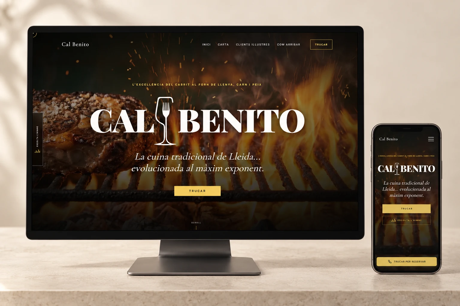 Maqueta da web real de Cal Benito nun dispositivo