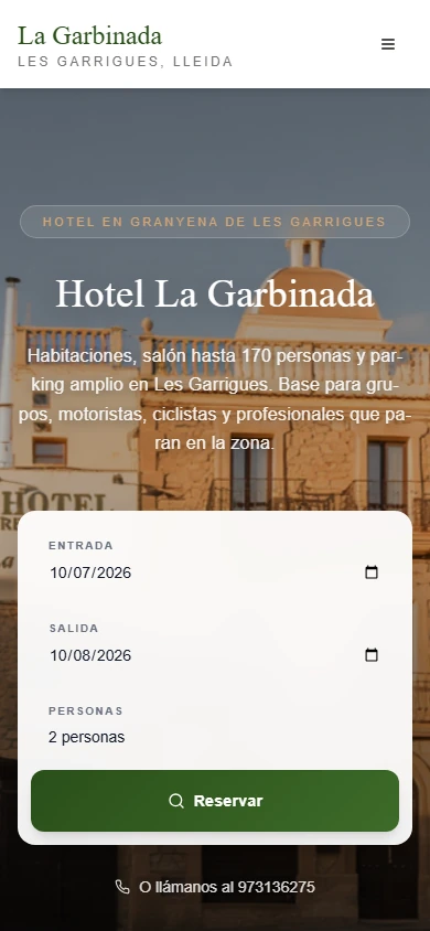 Captura real de la web pública de Hotel La Garbinada en móvil