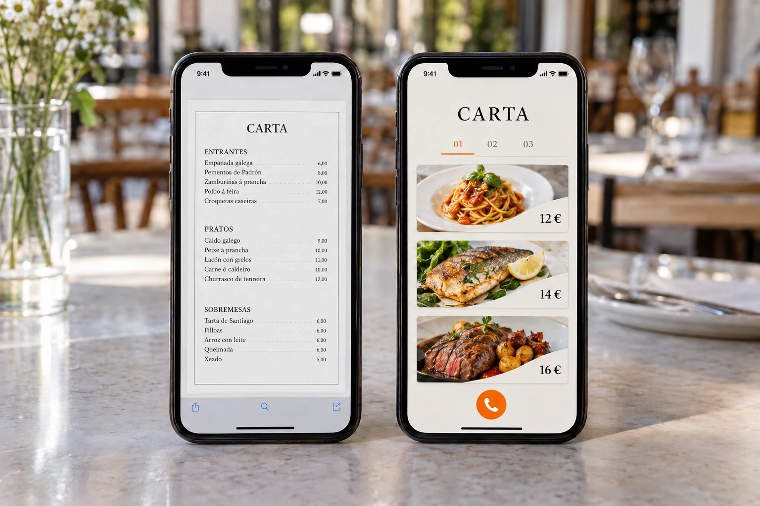 Comparación ilustrativa dunha carta ficticia en PDF e unha carta dixital adaptada ao móbil